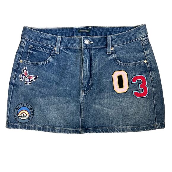 Wild Fable Y2K Inspired Denim Mini Skirt Patches Size 12 - Picture 1 of 5